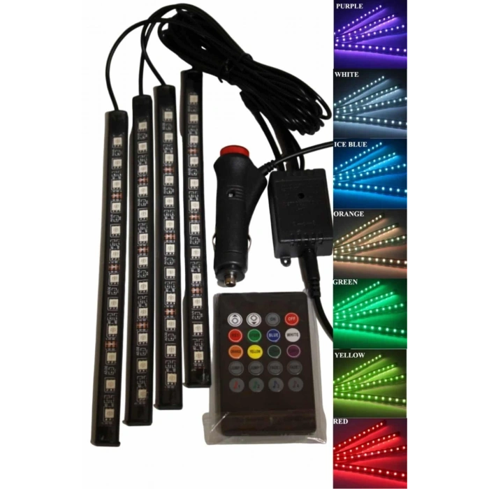12li Şerit Led Işık Rgb Sese Ve Müziğe Duyarlı Araç İçi Ayak Altı