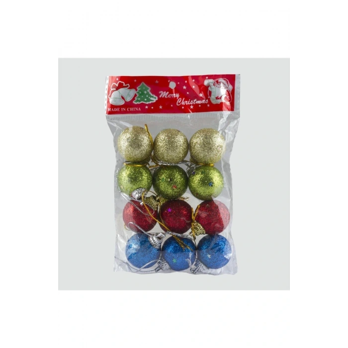 12li Simli Minik Cici Top Yılbaşı Ağaç Süsü