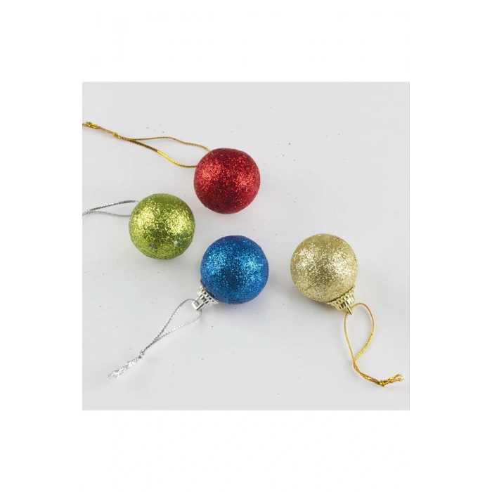 12li Simli Minik Cici Top Yılbaşı Ağaç Süsü