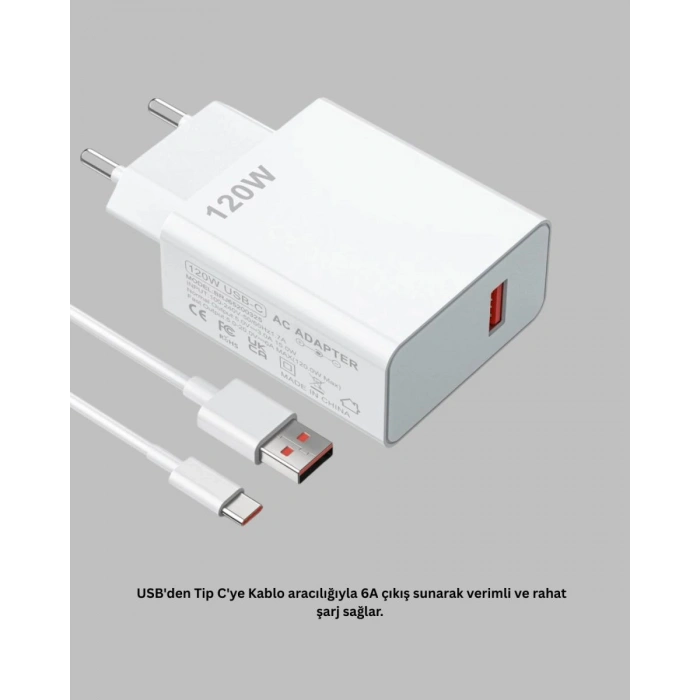 120 Watt Type C Şarj Başlığı Poco X3 X4 X5 Pro Uyumlu