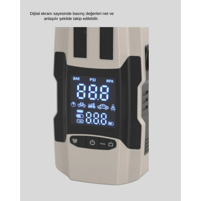 12.000 Mah Akü Takviye Powerbank Dahili Hava Pompalı Dijital Ekranlı