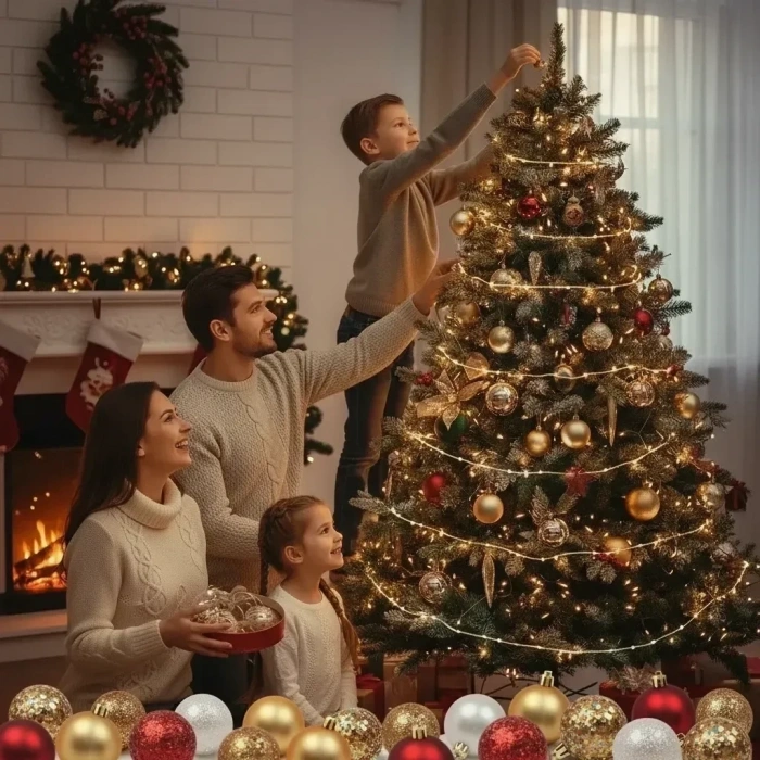 12’li Yılbaşı Çam Ağacı Süsü Gümüş – 4 cm Parlak & Simli Karışık Top Süsler Noel Çam Ağacı Süsü