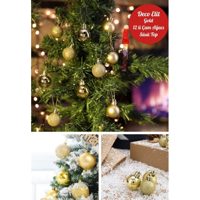 12’li Yılbaşı Çam Ağacı Süsü Seti – 4 cm Parlak & Simli Karışık Top Süsler Noel Çam Ağacı Süsü