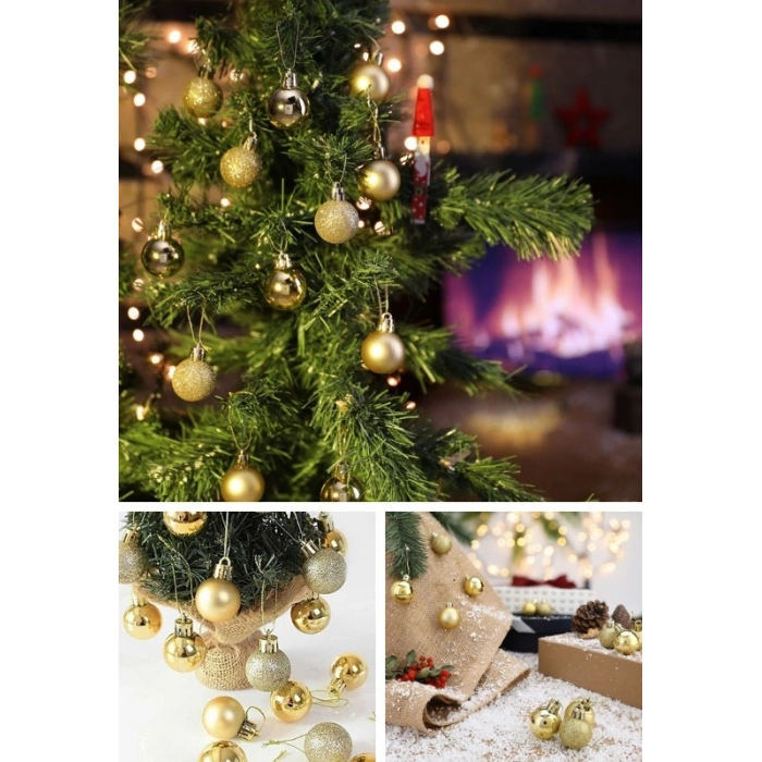 12’li Yılbaşı Çam Ağacı Süsü Seti – 4 cm Parlak & Simli Karışık Top Süsler Noel Çam Ağacı Süsü
