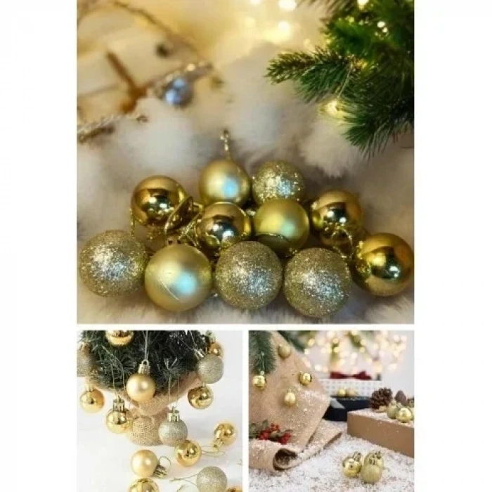 12’li Yılbaşı Çam Ağacı Süsü Seti – 4 cm Parlak & Simli Karışık Top Süsler Noel Çam Ağacı Süsü