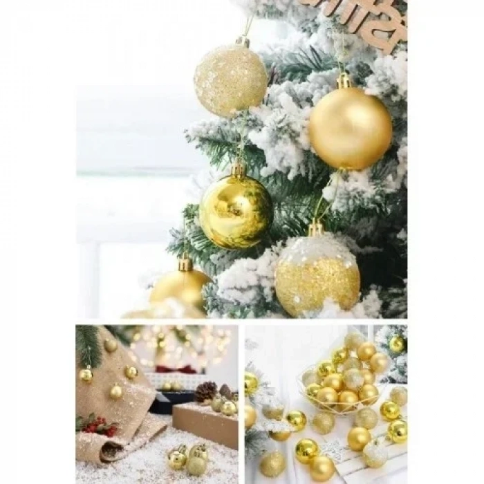 12’li Yılbaşı Çam Ağacı Süsü Seti – 4 cm Parlak & Simli Karışık Top Süsler Noel Çam Ağacı Süsü