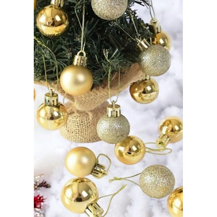 12’li Yılbaşı Çam Ağacı Süsü Seti – 4 cm Parlak & Simli Karışık Top Süsler Noel Çam Ağacı Süsü
