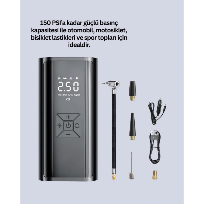 12v Uyumlu Çok İşlevli Akıllı Araç Lastik Pompası