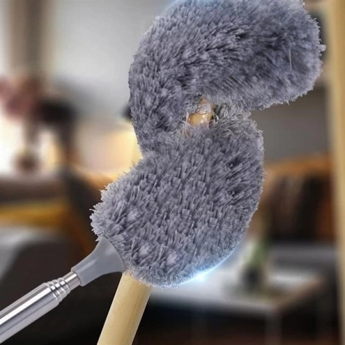140 Cm Teleskopik Uzatılabilir Mikrofiber Yumuşak Başlıklı Gri Toz Alma Fırçası Toz Püskülü