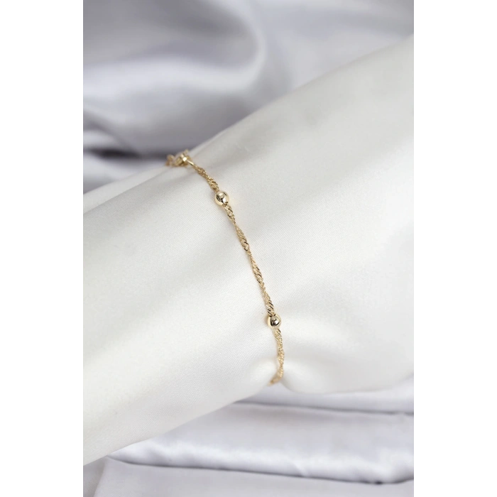 14K Gold Renk Kaplama Topçuklu Model CM Kadın Bileklik - TJ-BB8138