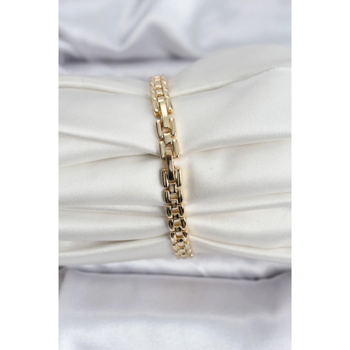 14K Gold Renk Kaplama Zirkon Kare Taşlı CM Kadın Bileklik - TJ-BB8118