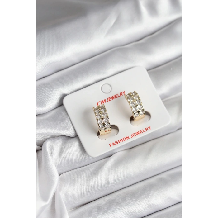 14K Gold Renk Kaplama Zirkon Taşlı CM Kadın Küpe - TJ-BKP11419