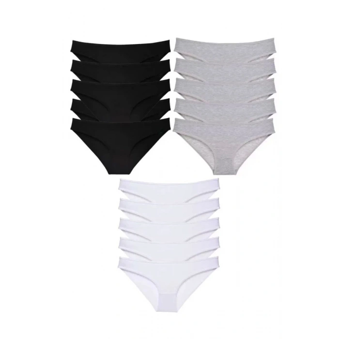 15 Adet Süper Eko Set Likralı Kadın Slip Külot Siyah Gri Beyaz