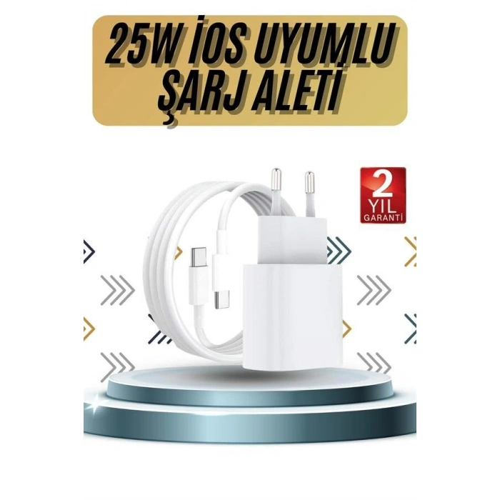 15/pro/pro Max 25w İos Uyumlu Hızlı Şarj Aleti Adaptörlü Beyaz