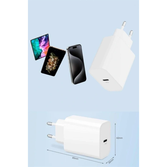 15/pro/pro Max 25w İos Uyumlu Hızlı Şarj Aleti Adaptörlü Beyaz