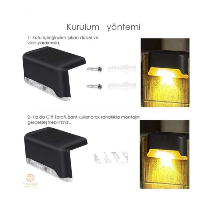 16 Adet Köşebent Merdiven Veranda Solar Güneş Enerjili Bahçe Led Lamba Dekor Çok Al Az Öde