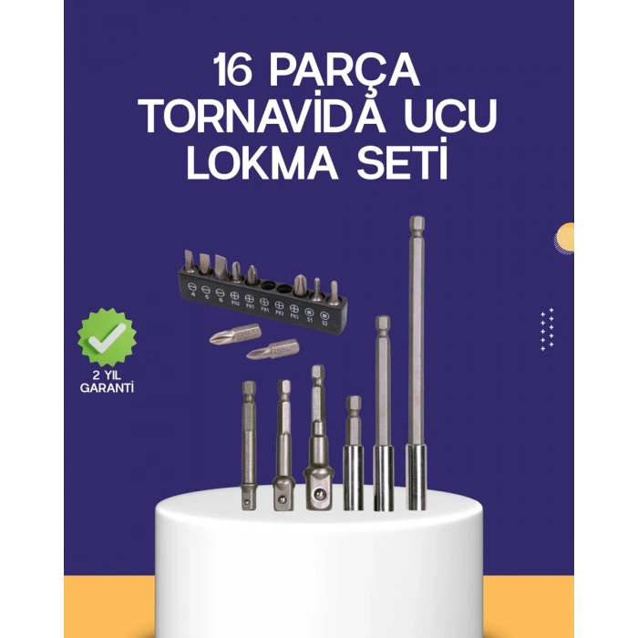 16 Parça Bits Ve Adaptör Seti Vidalama Tamir Bakım Seti