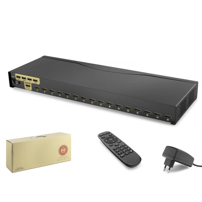 16 Port Hdmi Kvm Switch 16 In 1 Out + 4 Port Usb - Siyah HDX1379