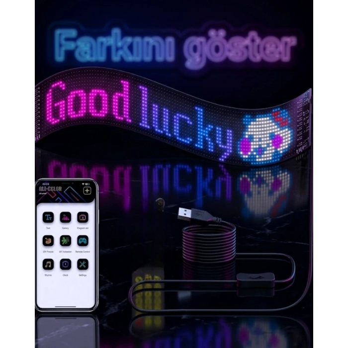 16x96 Rgb Led Matrix Panel 60 Cm Esnek Yapı Uygulama Kontrollü Kayan Yazı Ekranı