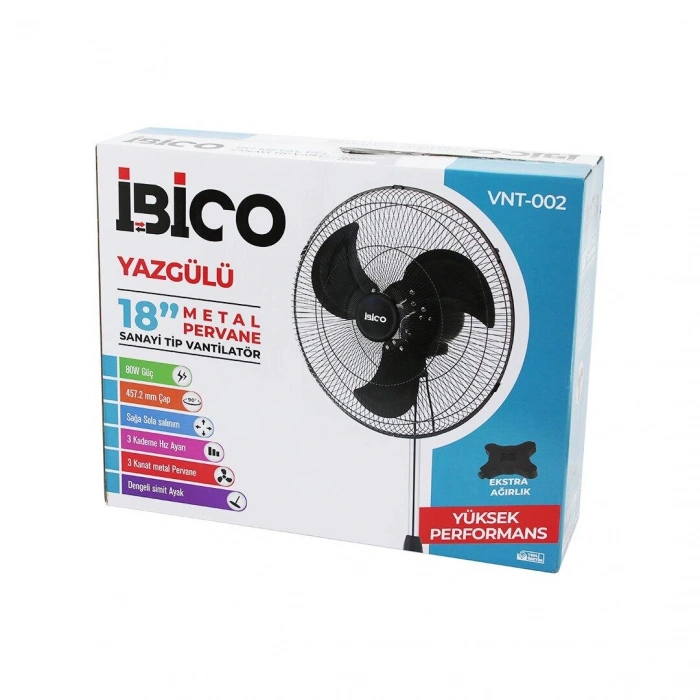 18 İNÇ 45.7CM SANAYİ TİPİ AYAKLI VANTİLATÖR 3 KADEME HIZ - 3 METAL KANAT 80W 140CM YÜKSEKLİK VNT-002 (4887)