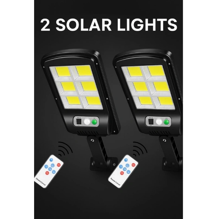 2  Adet  Büyük Boy 128 Led Solar Bahçe Sokak Lambası Hareket Sensörlü Kumandalı 3 Modlu  Güneş