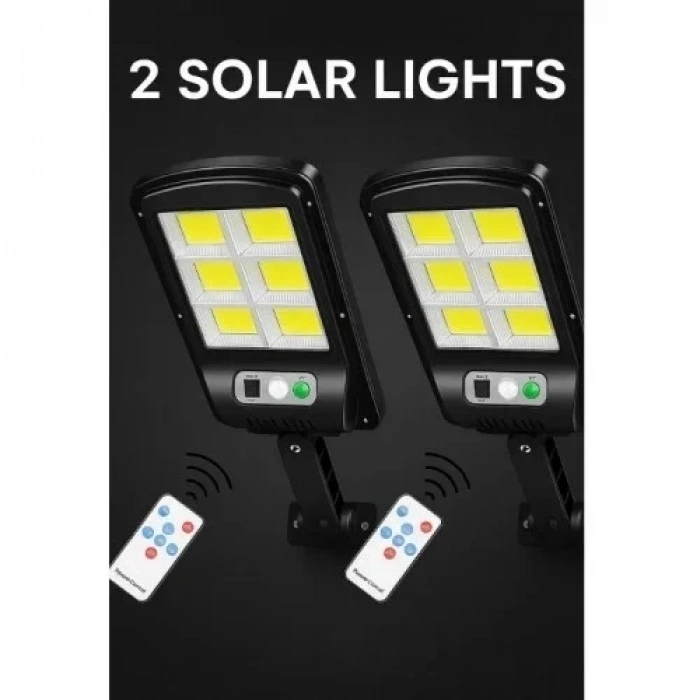 2 Adet Büyük Boy 128 Led Solar Bahçe Sokak Lambası Hareket Sensörlü Kumandalı 3 Modlu Güneş
