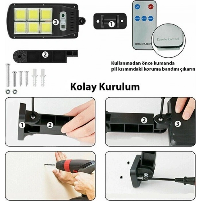 2  Adet  Büyük Boy 128 Led Solar Bahçe Sokak Lambası Hareket Sensörlü Kumandalı 3 Modlu  Güneş