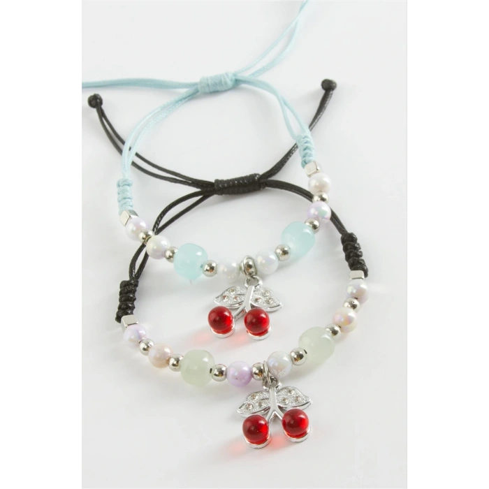 2 Adet Kiraz Zirkon Taşlı Lüks İp Bileklik