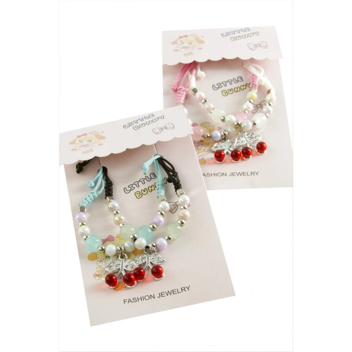 2 Adet Kiraz Zirkon Taşlı Lüks İp Bileklik