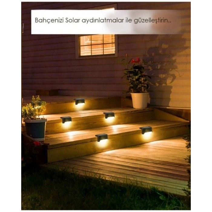 2 Adet Köşebent Merdiven Veranda Solar Güneş Enerjili Bahçe Led Lamba Dekor Bahçe Aydınlatma