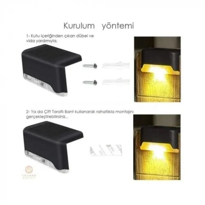 2 Adet Köşebent Merdiven Veranda Solar Güneş Enerjili Bahçe Led Lamba Dekor Bahçe Aydınlatma