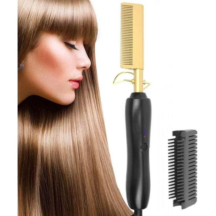 2 in 1 Elektrikli Isıtma Tarak Saç Düzleştirici Bigudi Islak Kuru Saç  Fırçası Saç Şekillendirici Egonex (4887)