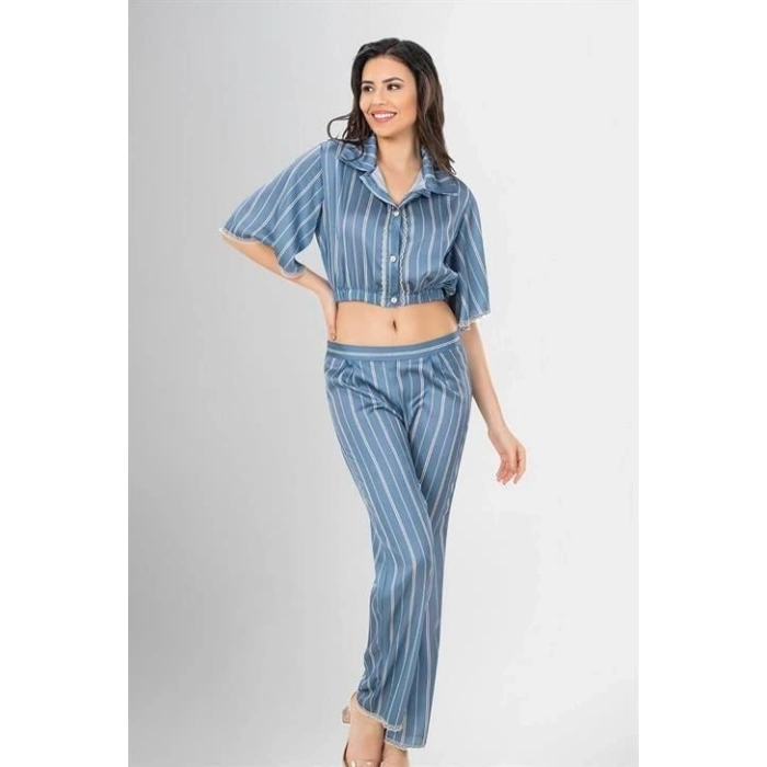 2li Desenli Saten Pijama Takımı