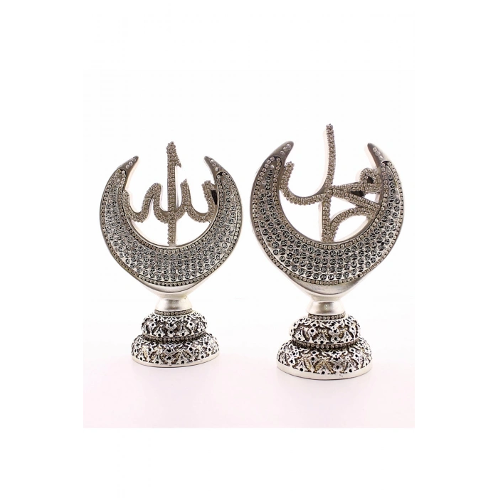 2li Gümüş Allah Muhammed Hilal Orta Boy Biblo 20cm-06
