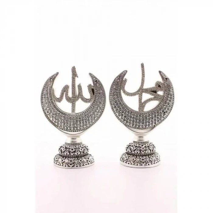 2li Gümüş Allah Muhammed Hilal Orta Boy Biblo 20cm-06