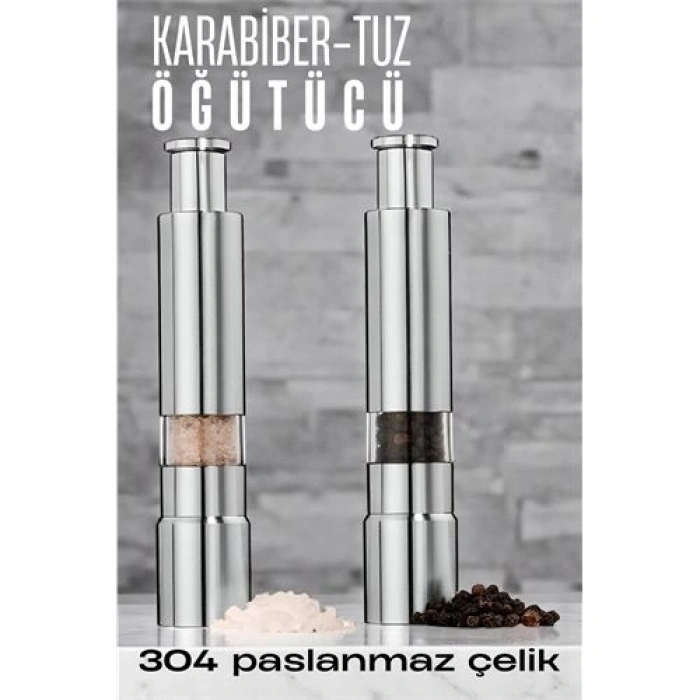 2li Karabiber Tuz Öğütücü Profesyonel 304 Paslanmaz Çelik Manuel Baharat Değirmeni 720252
