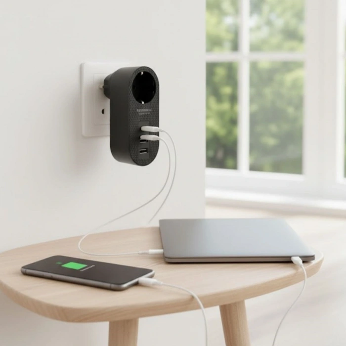 2 USB,1 TYPE-C Girişli 1'li Çocuk Korumalı,Isıya Karşı Dayanıklı 2500Watt Termal Akım Korumalı Priz (4887)