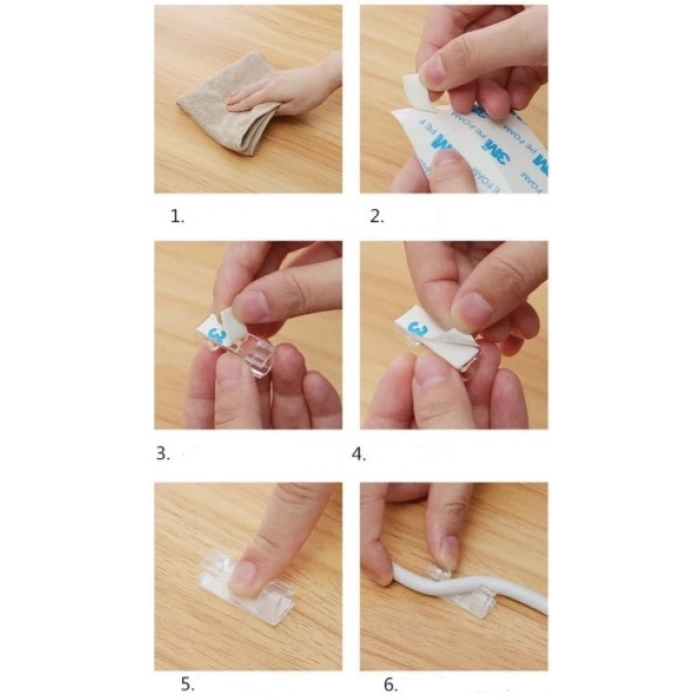 20'li Yapışkanlı Kablo Sabitleyici Şeffaf Klips (4887)