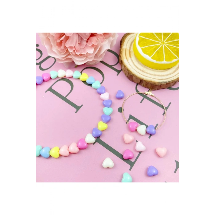 20 gr (100 adet) Şeker Rengi Akrilik Kalp Boncuklar Renkli Karışık Plastik Pastel Boncuklar Ara Boncuk Kalp Şekilli Kolye Bilezik için