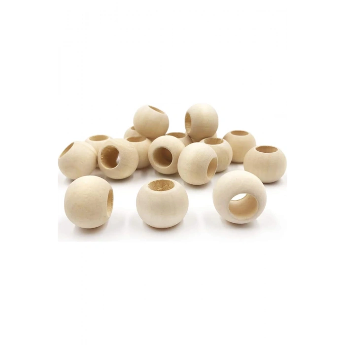 20 Gr (20 Adet) Ahşap Boncuk 15 mm çap x 10 mm Delik Doğal Yuvarlak Ahşap Makrome El İşi Çanta