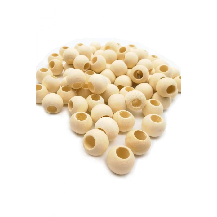 20 Gr (20 Adet) Ahşap Boncuk 15 mm çap x 10 mm Delik Doğal Yuvarlak Ahşap Makrome El İşi Çanta