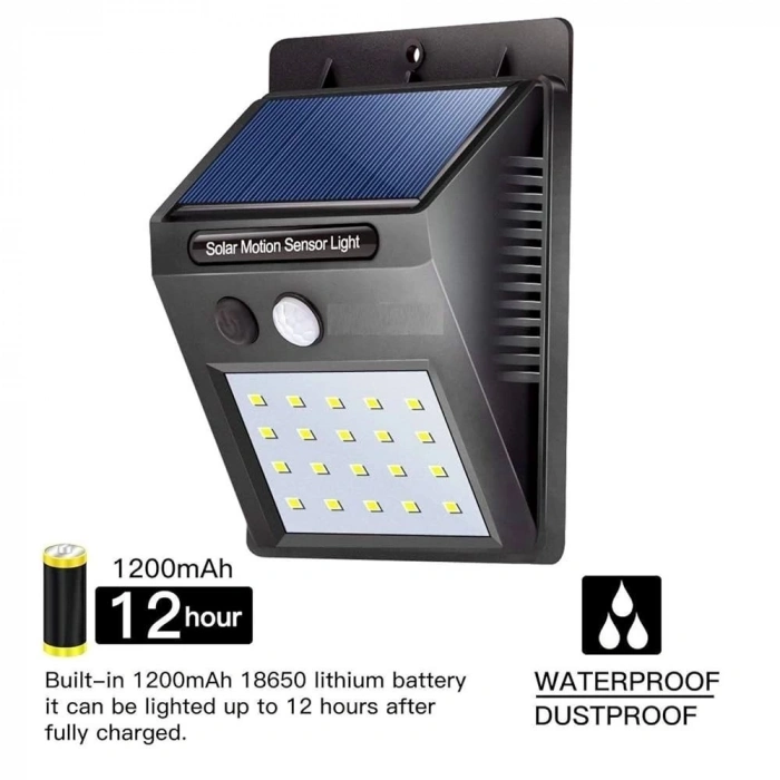 20 Ledli Hareket Sensörlü Dış Mekan Solar Lamba