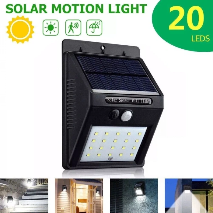 20 Ledli Hareket Sensörlü Dış Mekan Solar Lamba