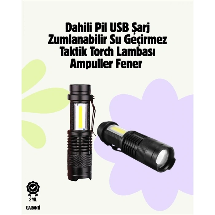 2000 Lümen Led El Feneri - Suya Dayanıklı Odaklı Klipsli
