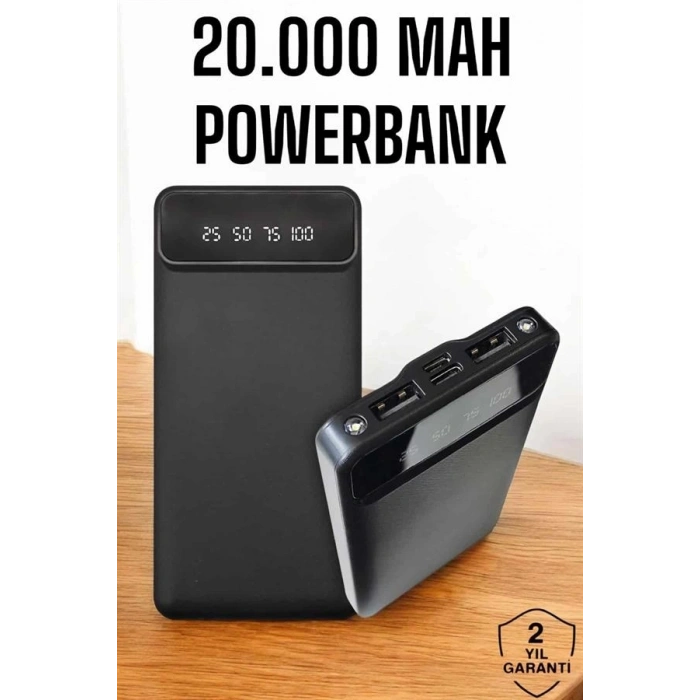20.000 Mah Led Işıklı Lcd Ekran Usb Girişli Type-c Lightning Powerbank