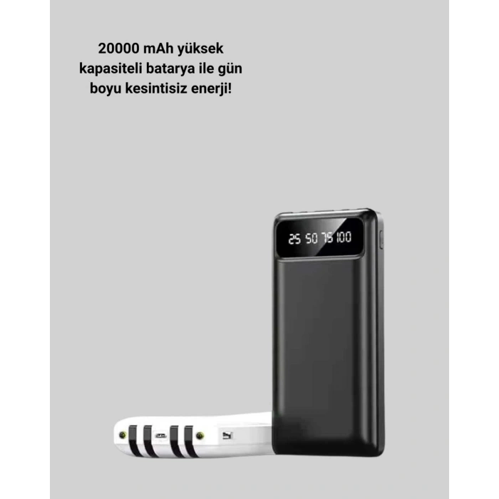 20.000mah Pd Powerbank Led Işık Lcd Ekran Dahili Kablo Çoklu Giriş