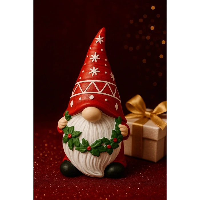  Yılbaşı Noel Cücesi El Boyama Biblo 21 Cm Büyük Boy – Premium Yılbaşı Koleksiyonluk Hediye