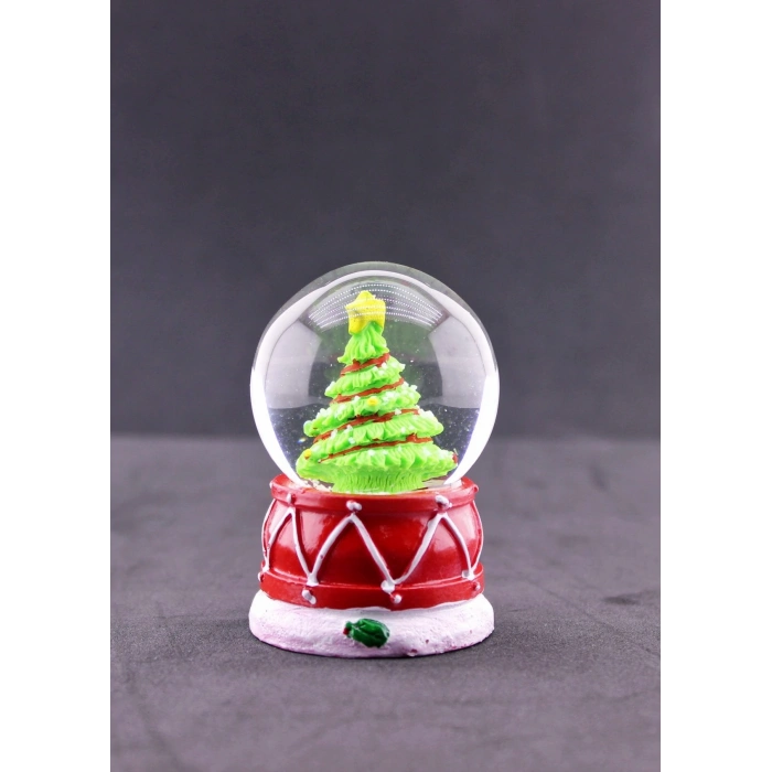  Yılbaşı Noel Süslü Çam Ağacı Temalı Mini Boy Işıklı Kar Küresi 6.5 cm A