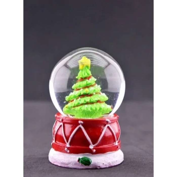 Yılbaşı Noel Süslü Çam Ağacı Temalı Mini Boy Işıklı Kar Küresi 6.5 cm A