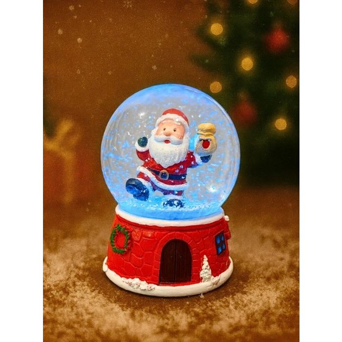 Yılbaşı Temalı 9 cm Orta Boy Kar Küresi - Yeni Yıl led Işıklı Noel Baba Süsü 47